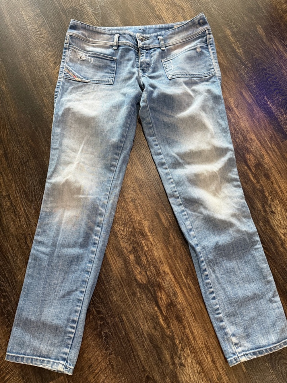 Diesel HUSHY Slim Ankle Jeans W29 Light Wash Distressed Stretch Denim
